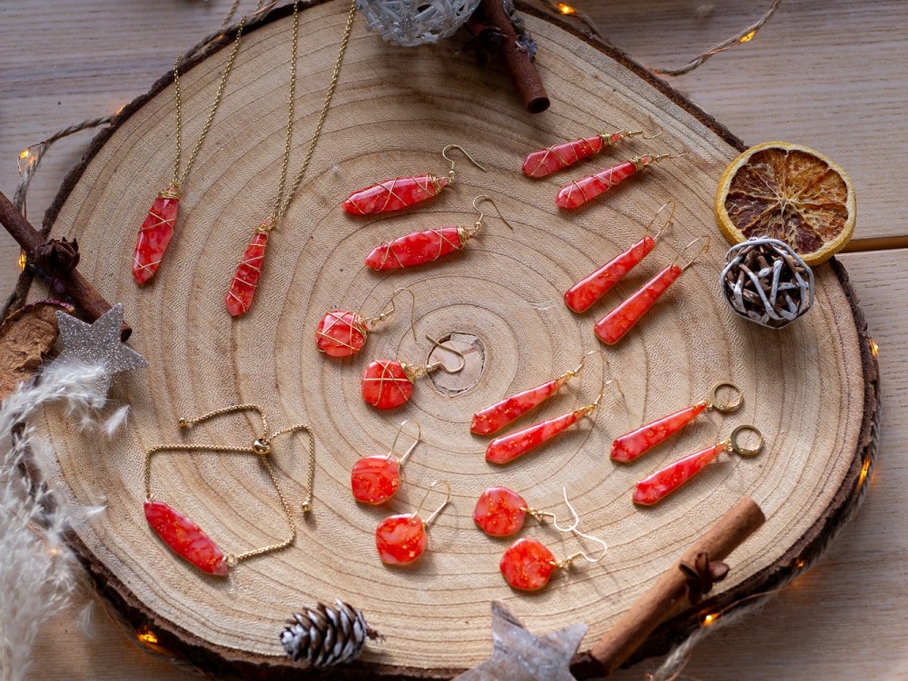 Boucles d'oreilles Précieuses Rouge et or - Miladora Créations