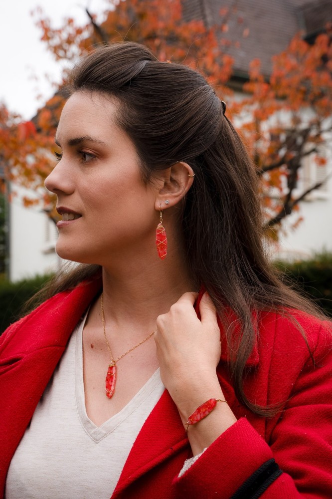 Boucles d'oreilles Précieuses Rouge et or - Miladora Créations