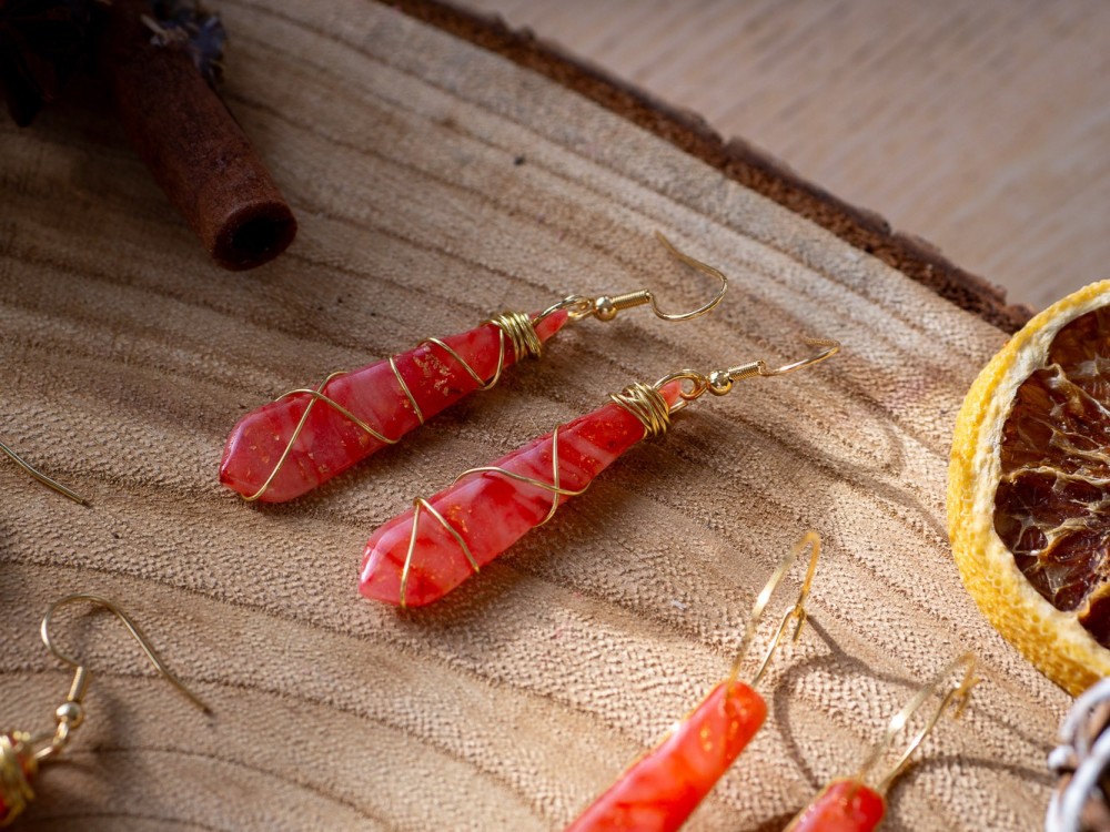 Boucles d'oreilles Précieuses Rouge et or - Miladora Créations