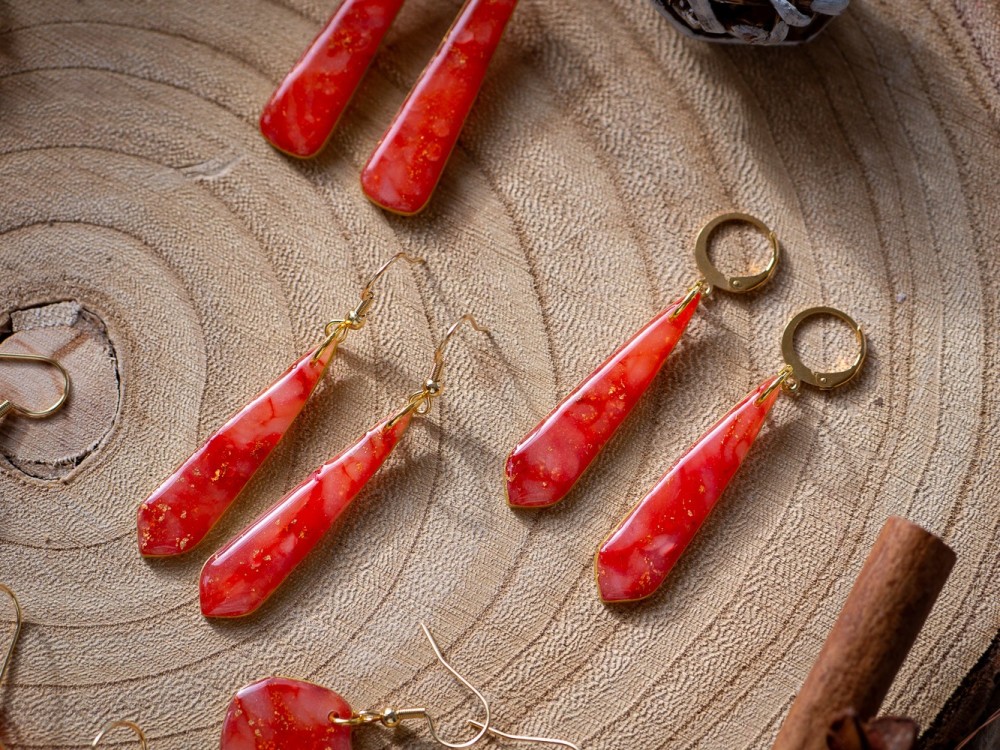 Boucles d'oreilles Précieuses Rouge et or - Miladora Créations