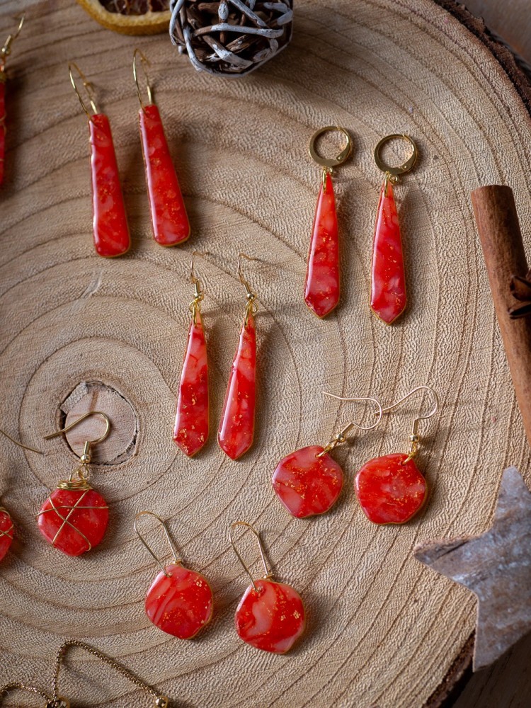 Boucles d'oreilles Précieuses Rouge et or - Miladora Créations