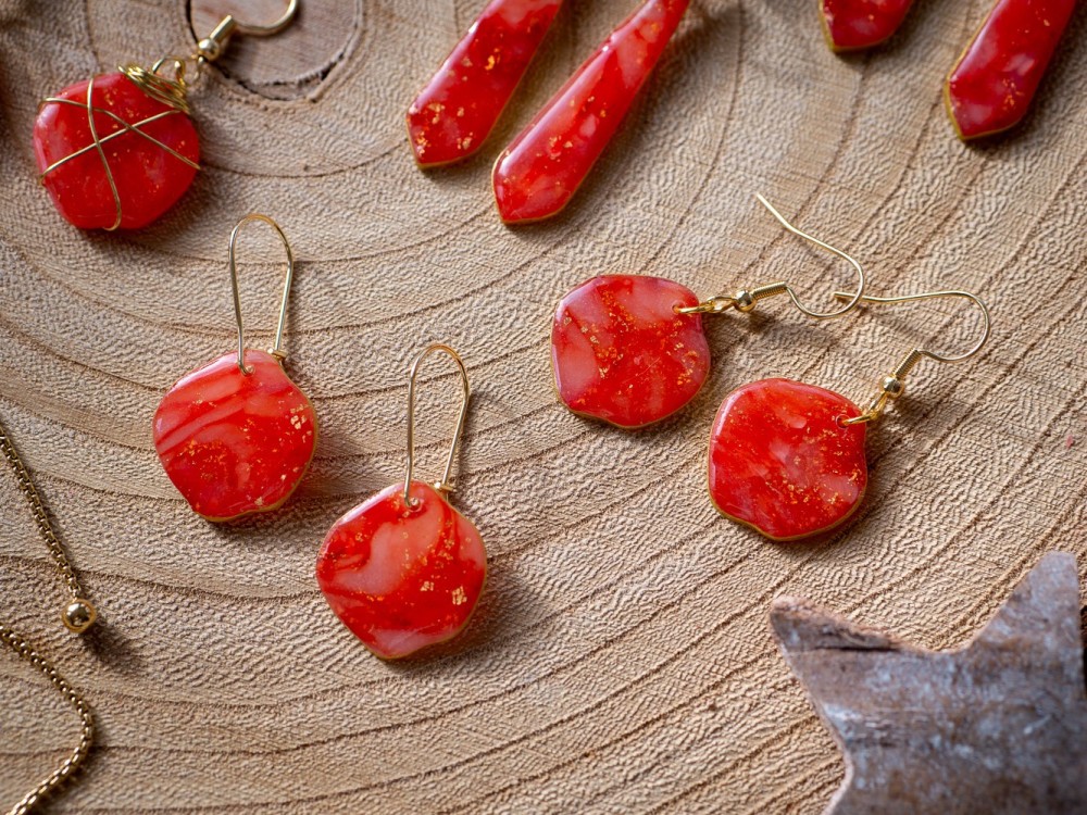 Boucles d'oreilles Précieuses Rouge et or - Miladora Créations