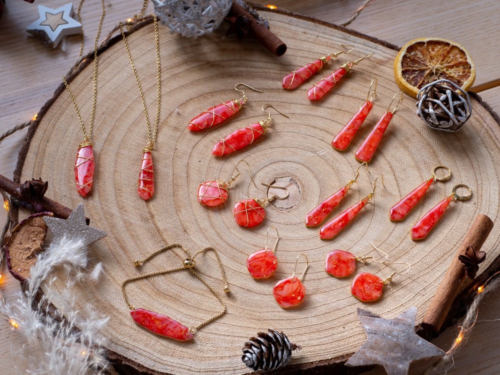 Boucles d'oreilles Précieuses Rouge et or - Miladora Créations