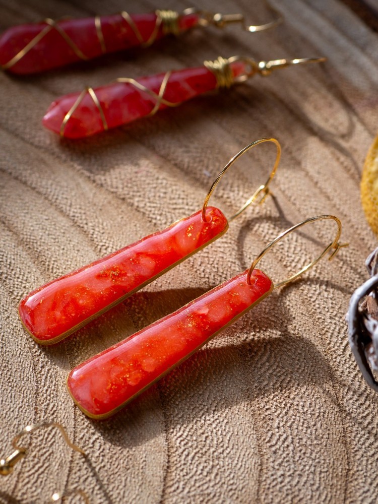 Boucles d'oreilles Précieuses Rouge et or - Miladora Créations