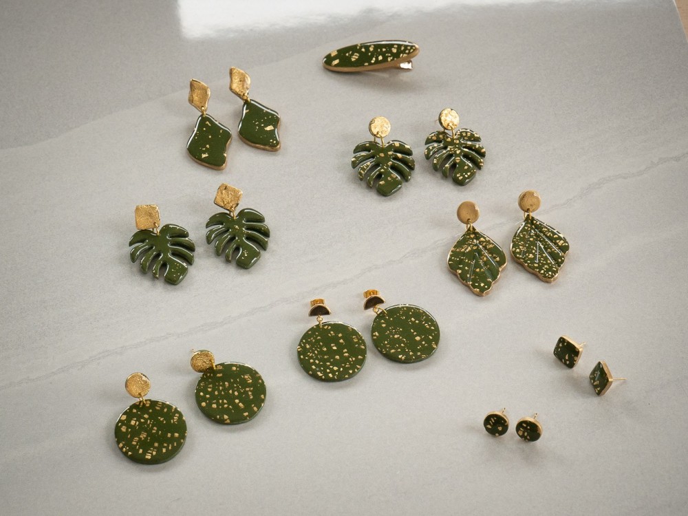 Boucles d'oreilles Monstera Jardin d'automne - Miladora Créations