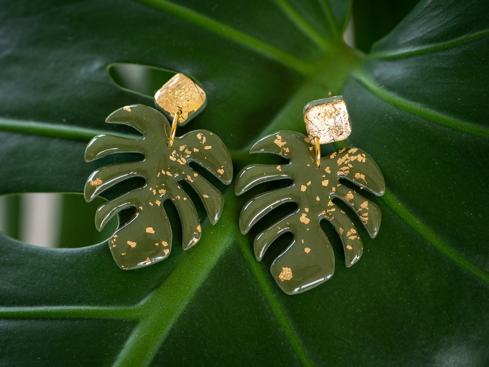 Boucles d'oreilles Monstera Jardin d'automne - Miladora Créations