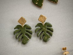 Boucles d'oreilles Monstera Jardin d'automne - Miladora Créations
