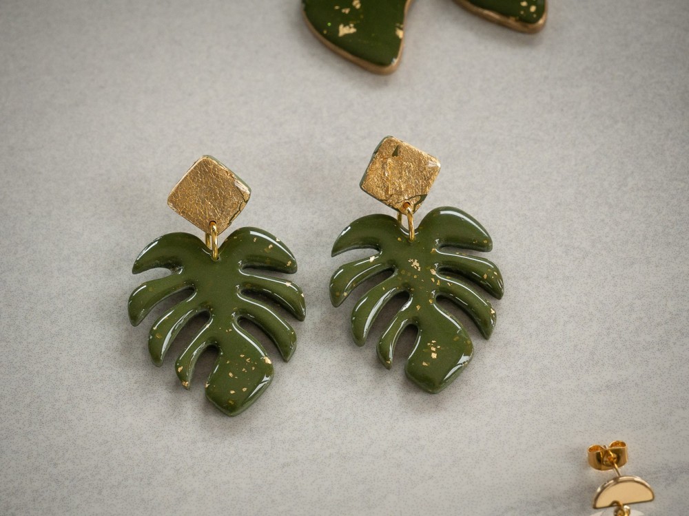 Boucles d'oreilles Monstera Jardin d'automne - Miladora Créations