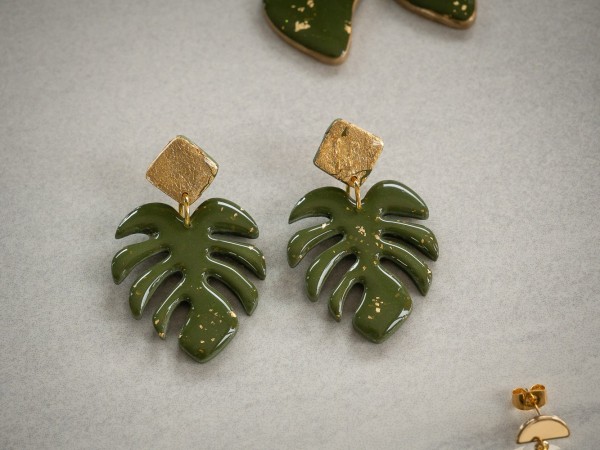 Boucles d'oreilles Monstera Jardin d'automne - Miladora Créations